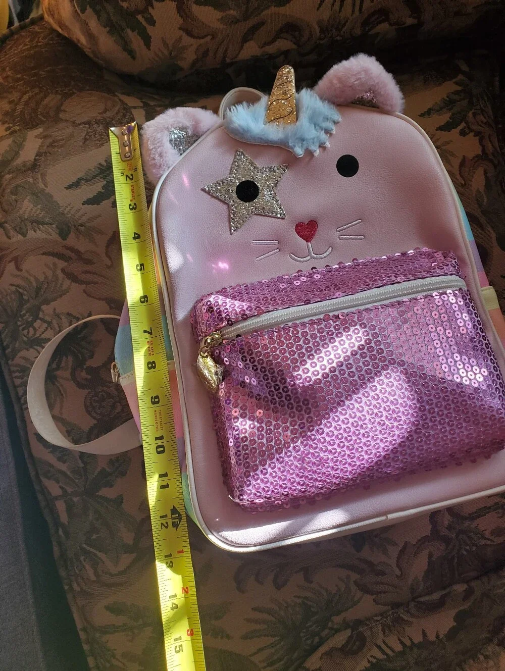 Betsey Johnson Rainbow Sparkle Unicorn Cat Backpack with Adjustable Straps